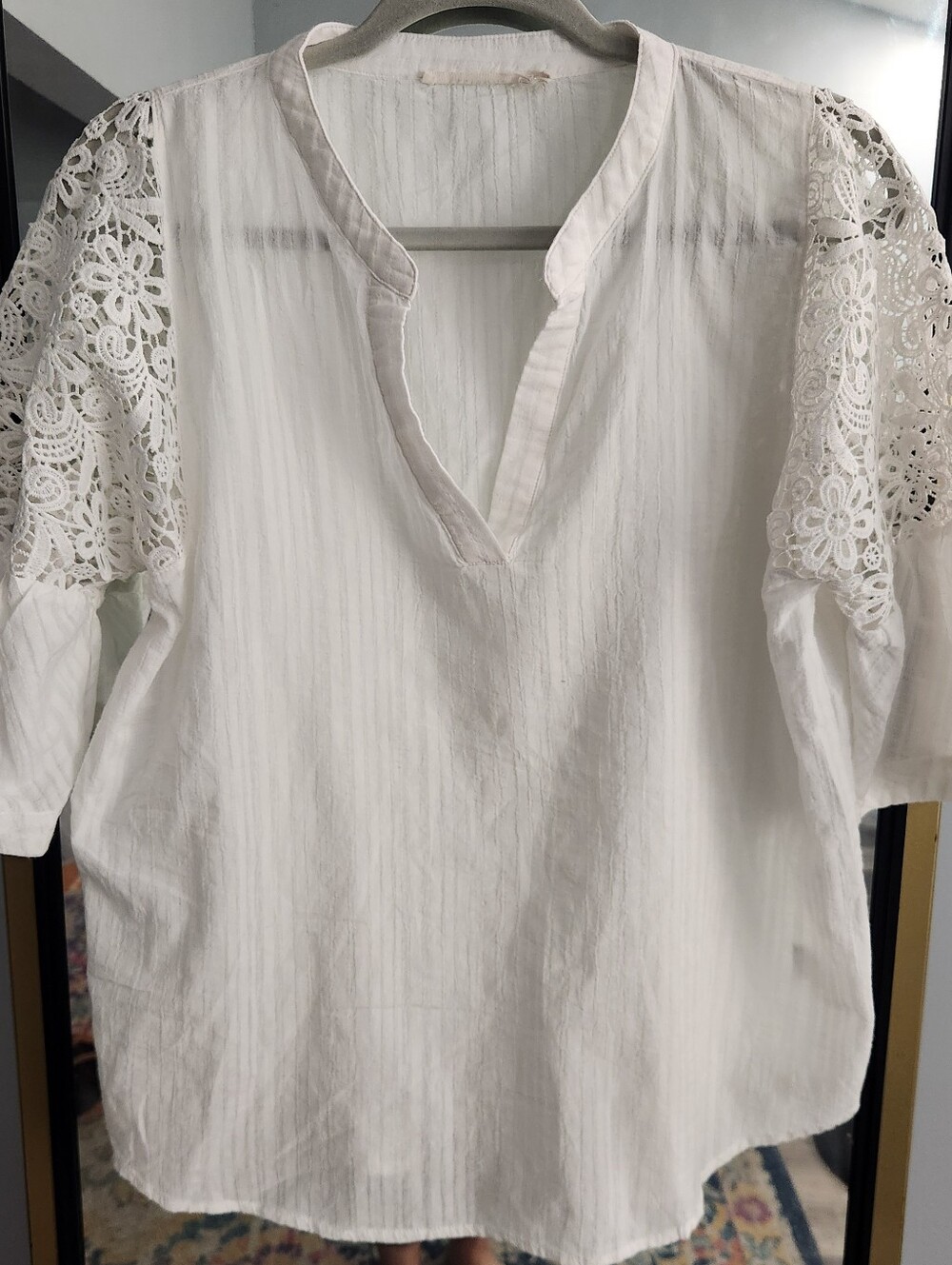 Ellison White Lace Sleeve Linen Women's Top Sz Lg